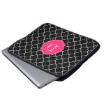Black and White Quatrefoil with Monogram Computer Sleeve