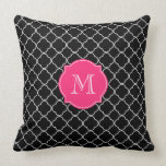 Black and White Quatrefoil with Monogram Throw Pillows