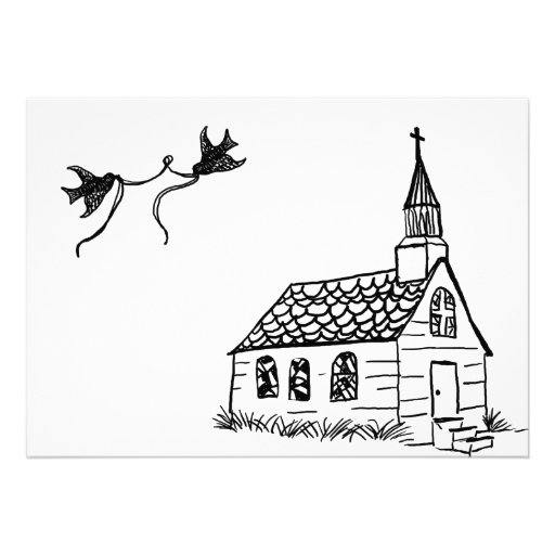 Black and White Red Chapel Wedding Invitation