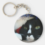 Black and White resigned cat santa hat blue tinsel Key Chains