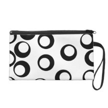 Black and White Retro Circles Pattern. Wristlet Purse