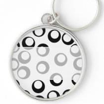 Black and White Retro Circles Pattern. Key Chain