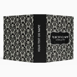 Black And White Retro Floral Damask Pattern 3 Ring Binder