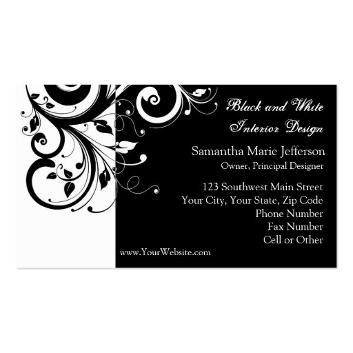 Black and White Reverse Swirl Business Cards (front side)