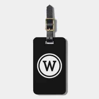Black and White Ringed Circle Monogram Luggage Tag
