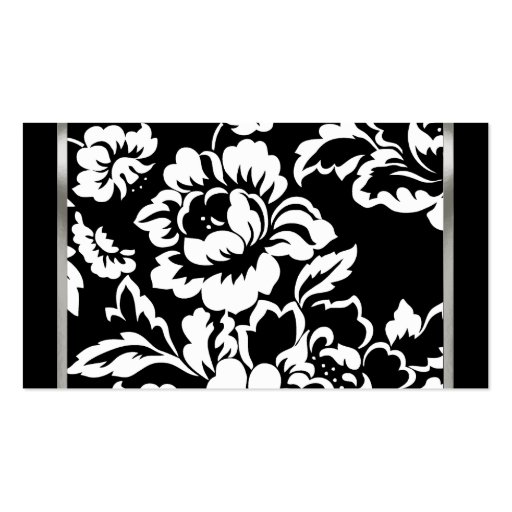 Black and White Rose Damask Business Card (front side)