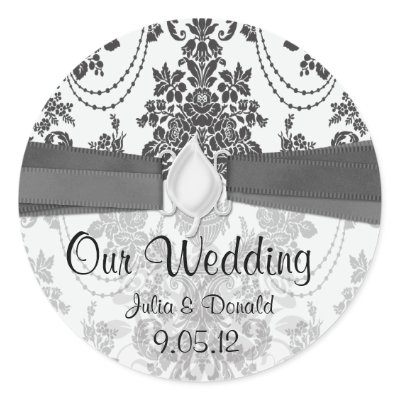 black and white rose damask wedding round sticker Zazzle_sticker black and white rose damask wedding round sticker Zazzle_sticker