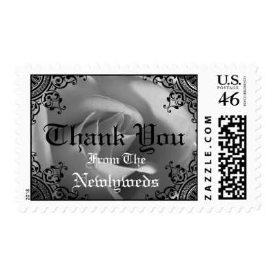 Black And White Rose Thank You Postage