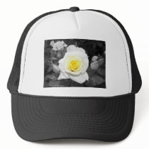 Black and White Rose with Yellow Focal Trucker Hats