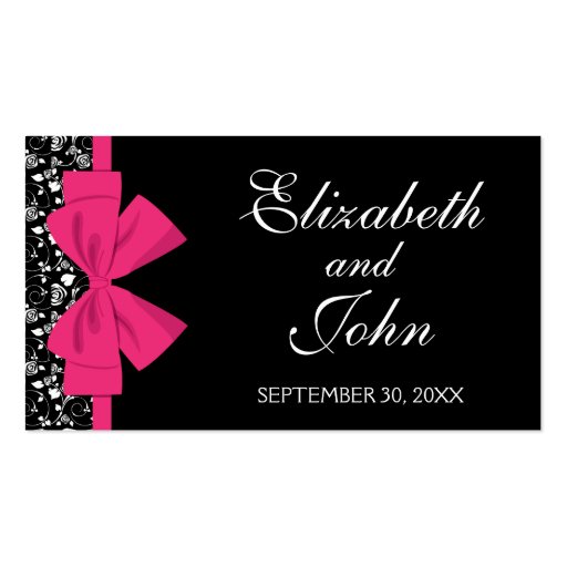 Black and White Roses Pink Bow Business Cards (front side)