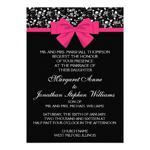 Black and White Roses Pink Bow Card