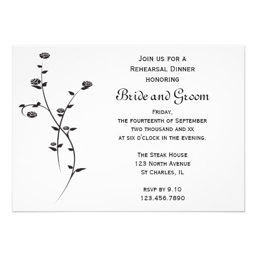 Black and White Roses Rehearsal Dinner Invitation