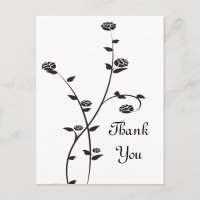 Black and White Roses Thank You Postcard by loraseverson