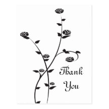Black and White Roses Thank You Postcard