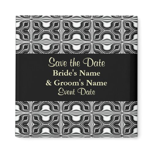 black and white save the date magnet