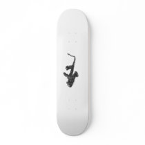 Black and white saxophone and two hands custom skateboard