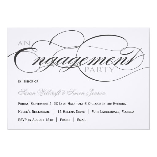 Black and White Script Engagement Party Invitation (front side)
