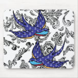 black and white scroll swallows mouse pad