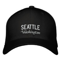 Black and White Seattle Washington Embroidered Hat