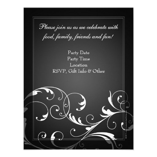 Black and White Silver Champagne Anniversary Party Personalized Invitations