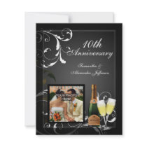 Black and White Silver Champagne Photo Anniversary Announcement