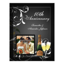 Black and White Silver Champagne Photo Anniversary Announcement
