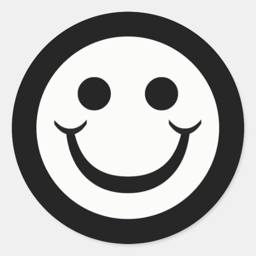 BLACK AND WHITE SMILEY FACE CLASSIC ROUND STICKER | Zazzle