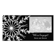 Black and White Snowflake Engagement Photo Card