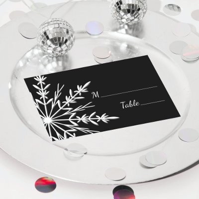 Black and White Snowflake Wedding Place Cards Business Card Templates by 