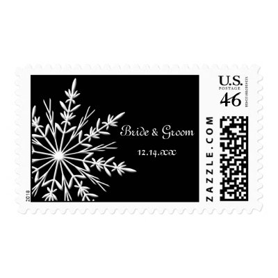 Black and White Snowflake Winter Wedding Postage