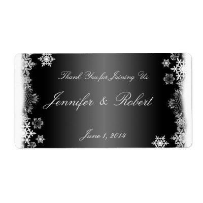Black and White Snowflakes Wedding Water Label