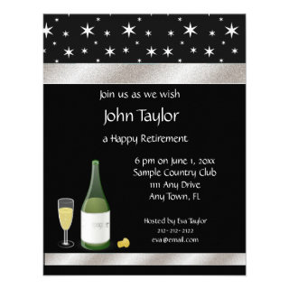 Black and White Stars Retirement Party Invitation