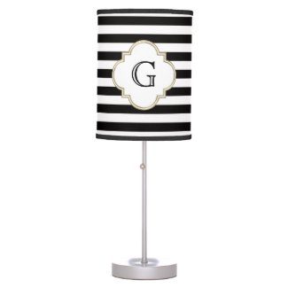 Black and White Stripe Pattern with White Monogram Lamps