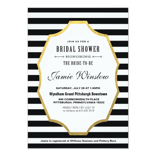 Black and White Striped Bridal Shower Invitation