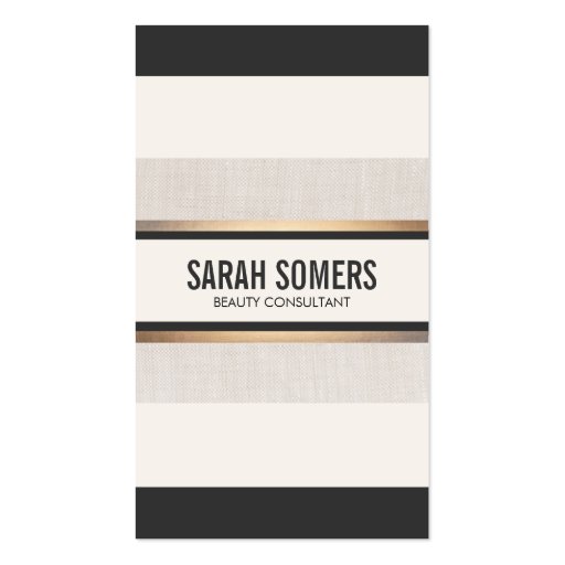 Black and White Striped Gold Chic Professional Business Card Templates (front side)