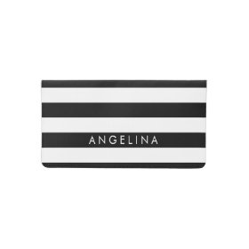 Black and White Striped Pattern Custom Name Checkbook Cover
