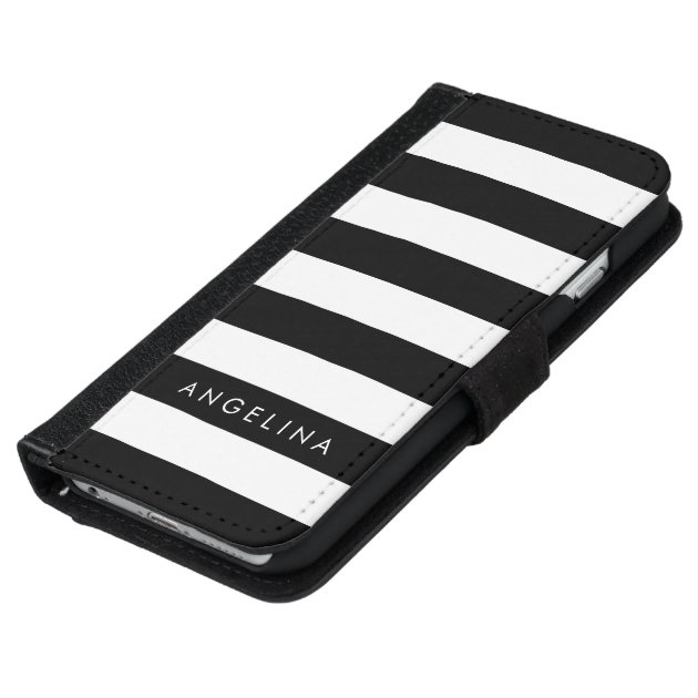 Black and White Striped Pattern Custom Name iPhone 6 Wallet Case-5