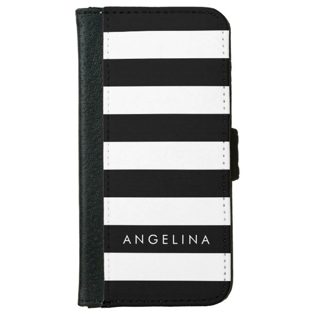 Black and White Striped Pattern Custom Name iPhone 6 Wallet Case