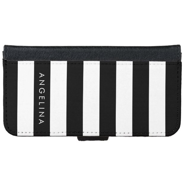 Black and White Striped Pattern Custom Name iPhone 6 Wallet Case-4