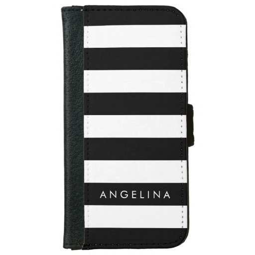 Black and White Striped Pattern Custom Name iPhone 6 Wallet Case | Zazzle