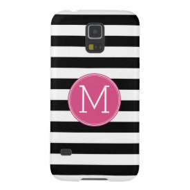 Black and White Striped Pattern Hot Pink Monogram Galaxy S5 Cases
