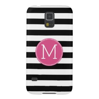 Black and White Striped Pattern Hot Pink Monogram Galaxy S5 Cases