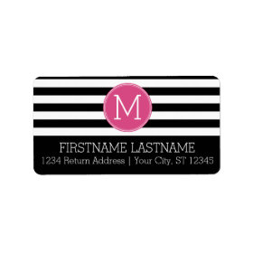 Black and White Striped Pattern Hot Pink Monogram Custom Address Labels