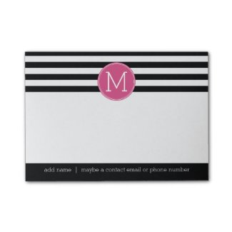 Black and White Striped Pattern Hot Pink Monogram Post-it® Notes