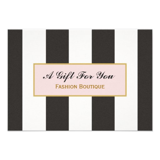 Black and White Stripes Boutique Gift Certificate Personalized Announcements