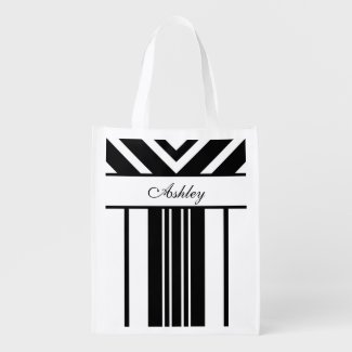 Black and White Stripes Chevrons with Your Name Market Totes