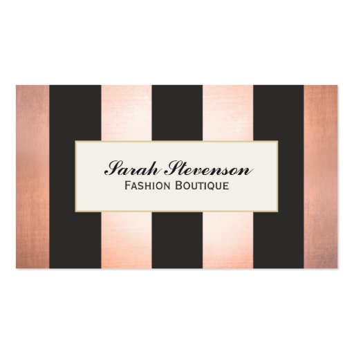 Black and White Stripes Fashion Boutique Copper Business Card (front side)