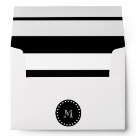 Black and White Stripes Pattern, Black Monogram Envelope