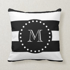 Black and White Stripes Pattern, Black Monogram Throw Pillow