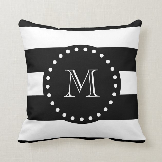Black and White Stripes Pattern, Black Monogram Throw Pillows
